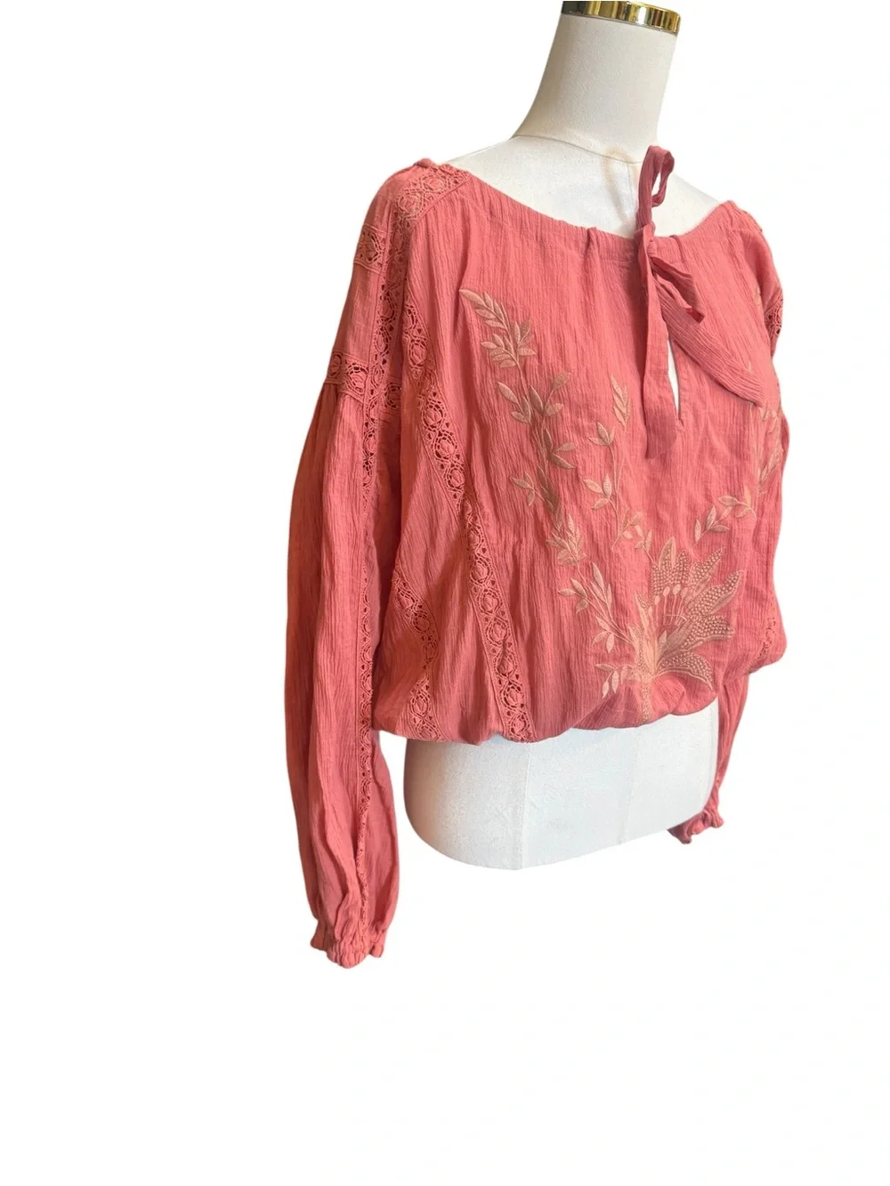 Free People Maria Maria Embroidered Lace Peasant Blouse Dusty Rose NWT Size S